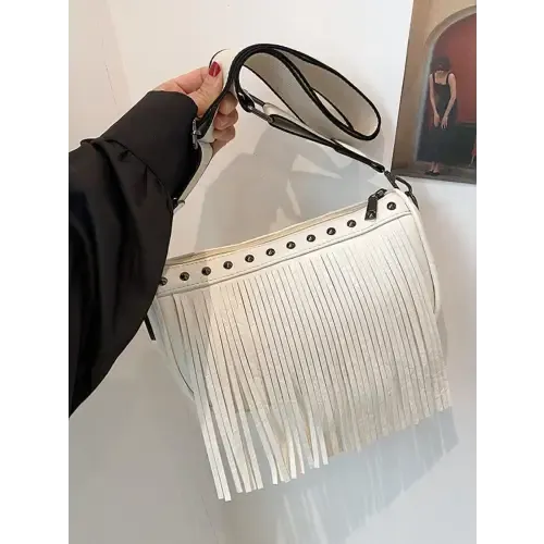 Chic Leather Fringe Studded Crossbody Bag for Stylish Adventures