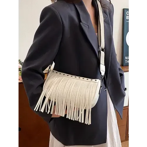 Chic Leather Fringe Studded Crossbody Bag for Stylish Adventures