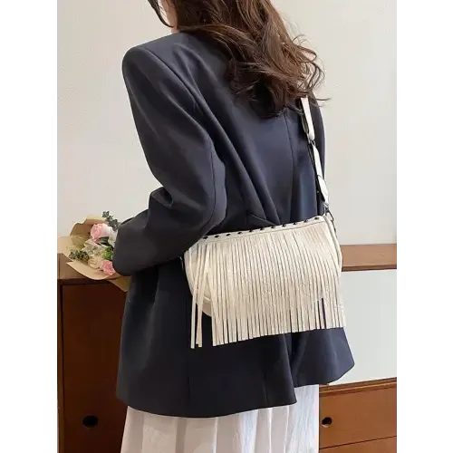 Chic Leather Fringe Studded Crossbody Bag for Stylish Adventures