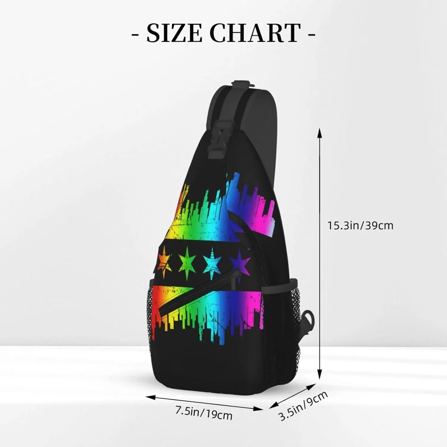Chicago Skyline Gay LGBT Pride Rainbow Flag Crossbody Bags Sling Backpack Cross Chest Bag Sports Shoulder Bag Gym Fanny Pack Adjustable Cycling Daypack Diagonally Rucksack for Running