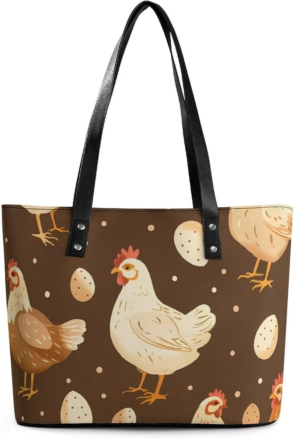 Chicken Rooster Eggs Women's Tote Shoulder Bag Handbag Top Handle Leather 29 * 34 * 14cm