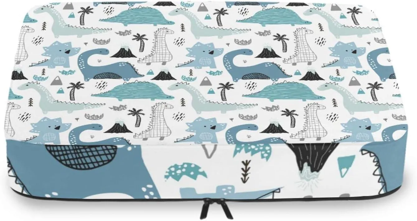Childish Hand Drawn Dinosaurs in Scandinavian Style Palm Trees 4 PCs Set Packing Bags, Luggage Organizer Bag, Portable Cube Toiletry bag, Durable Travel Cosmetic Storage Bag for Men Women