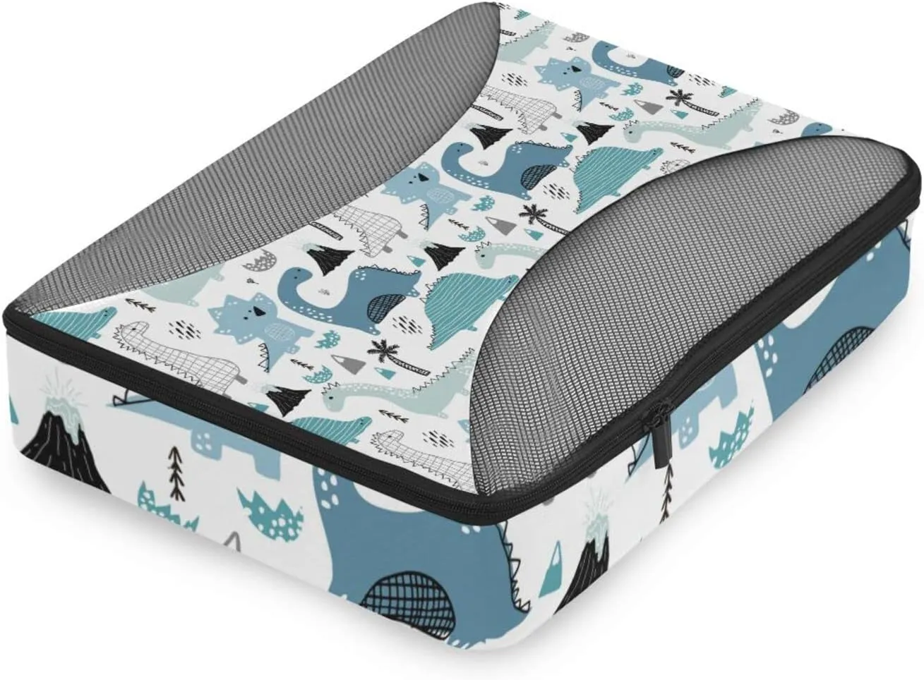 Childish Hand Drawn Dinosaurs in Scandinavian Style Palm Trees 4 PCs Set Packing Bags, Luggage Organizer Bag, Portable Cube Toiletry bag, Durable Travel Cosmetic Storage Bag for Men Women