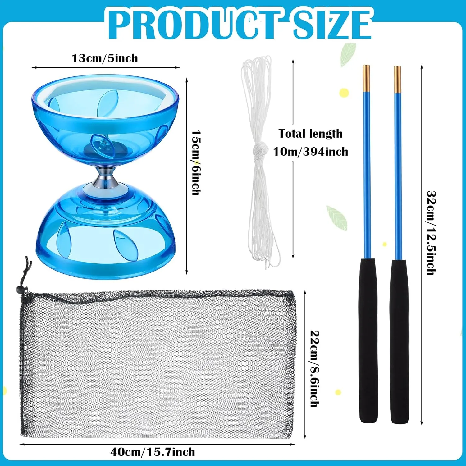 Chinese Yoyo Diabolo Set Includes Colorful Chinese Yoyo with 2 Pieces Diabolo Sticks, 1 Piece String, 1 Net Bag for Fun(Blue)