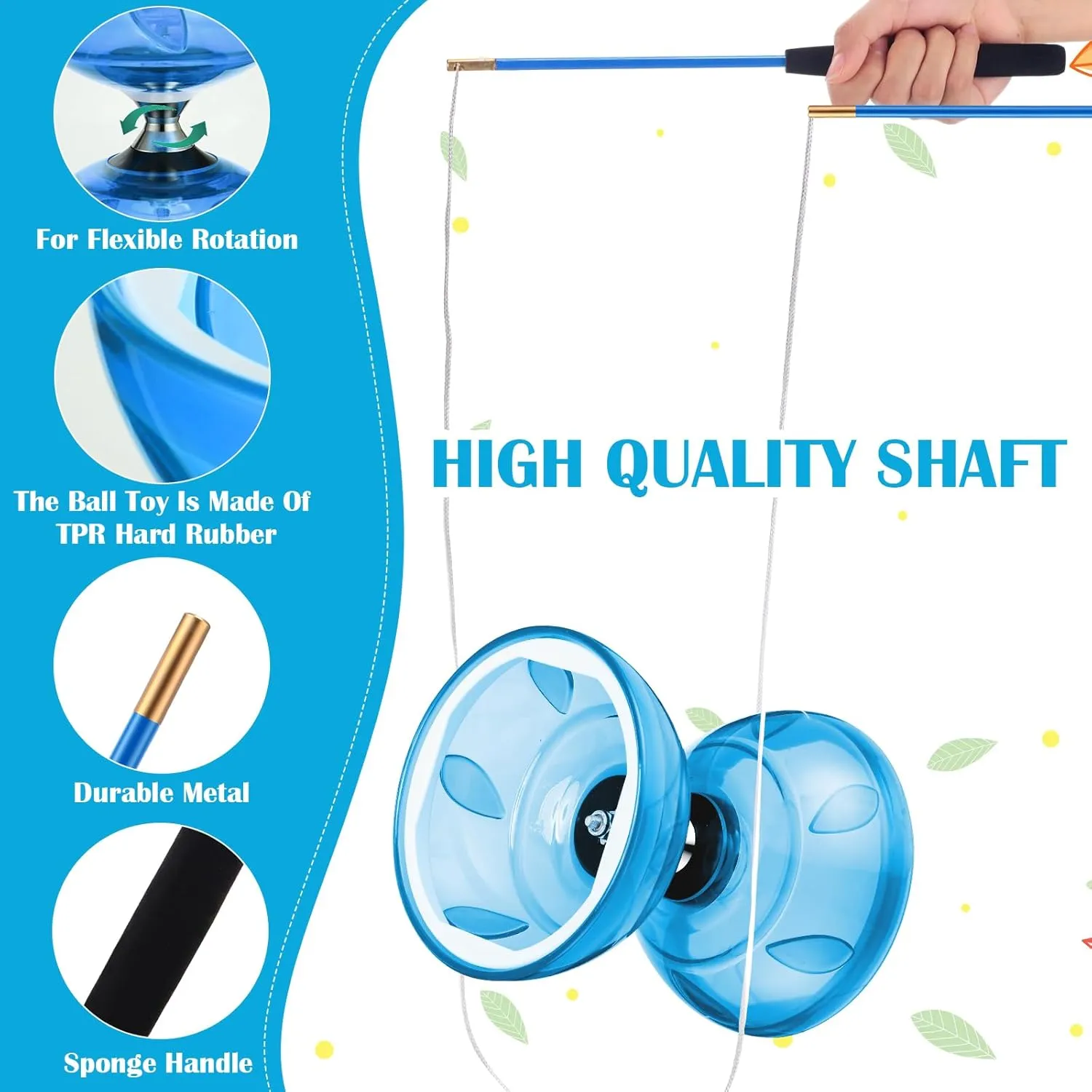 Chinese Yoyo Diabolo Set Includes Colorful Chinese Yoyo with 2 Pieces Diabolo Sticks, 1 Piece String, 1 Net Bag for Fun(Blue)