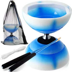 Chinese Yoyo Diabolo Set Includes Colorful LED Diabolo Toy Light up with 2 Pieces Sticks, 1 Piece String, 1 Net Bag for Fun(Blue)