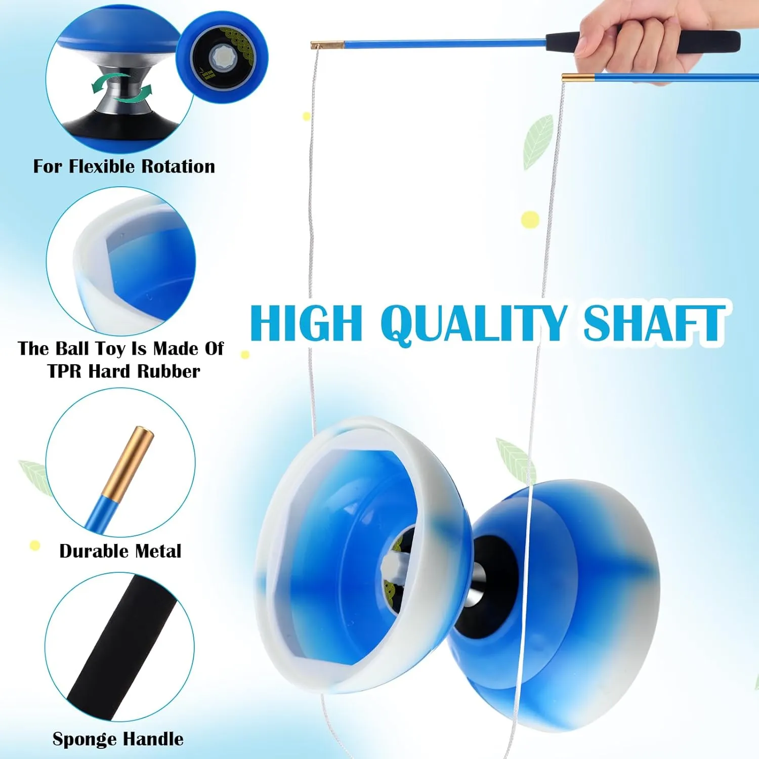 Chinese Yoyo Diabolo Set Includes Colorful LED Diabolo Toy Light up with 2 Pieces Sticks, 1 Piece String, 1 Net Bag for Fun(Blue)