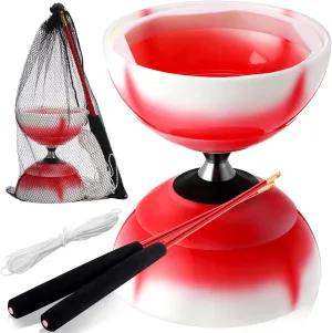 Chinese Yoyo Diabolo Set Includes Colorful LED Diabolo Toy Light up with 2 Pieces Sticks, 1 Piece String, 1 Net Bag for Fun(Red)