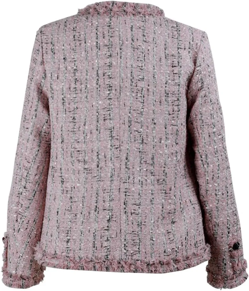 chouyatou Women's Fall Business Casual Tweed Blazer Jacket Collarless Open Front Dressy Tweed Jacket