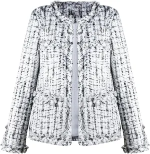 chouyatou Women's Fall Business Casual Tweed Blazer Jacket Collarless Open Front Dressy Tweed Jacket