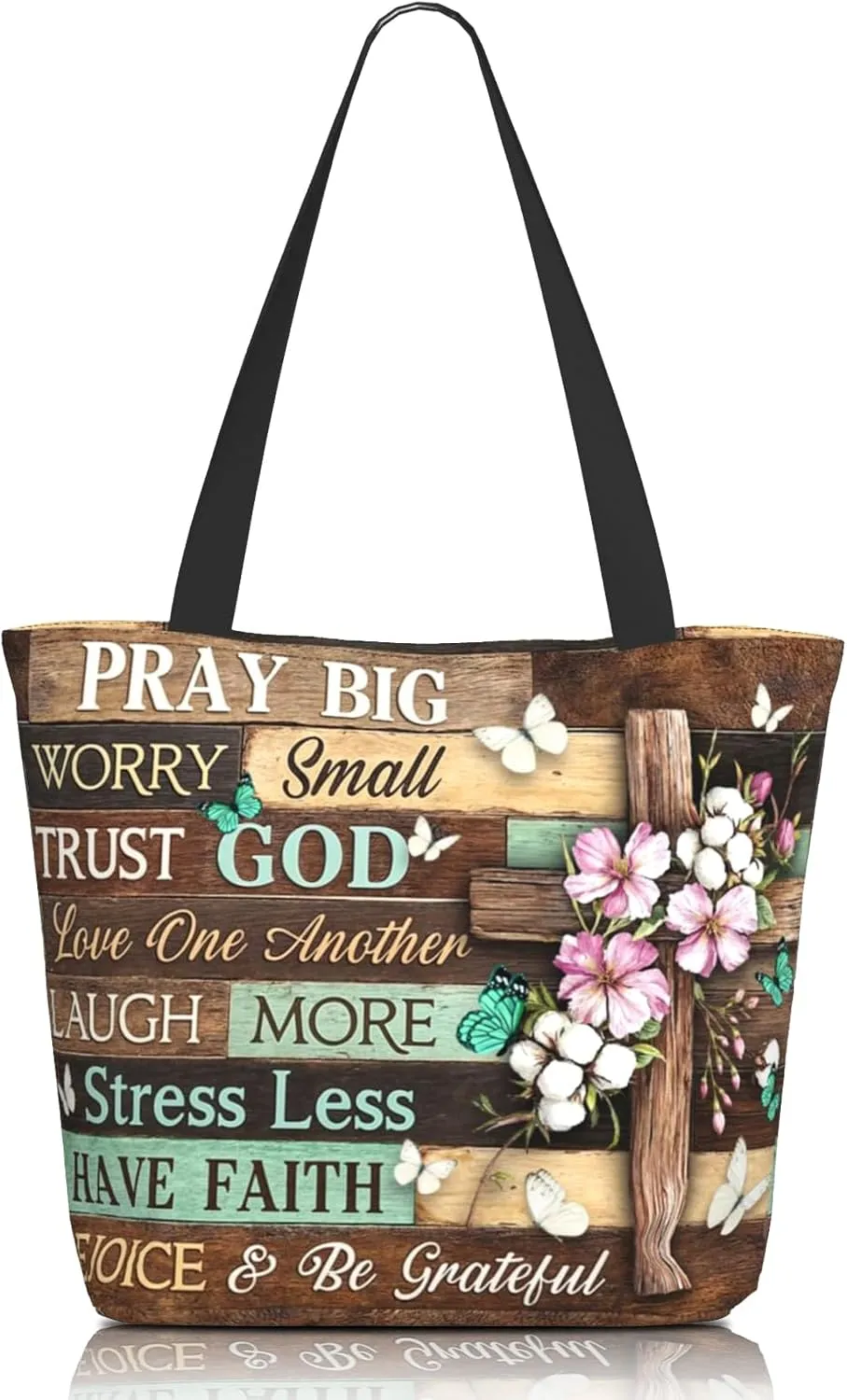 Christian Tote Bag with Zipper – Bible Verse & Cross Print Inspirational Religious Gift for Church Women, Large Reusable Scripture Tote for Shopping, Travel & Bible Study