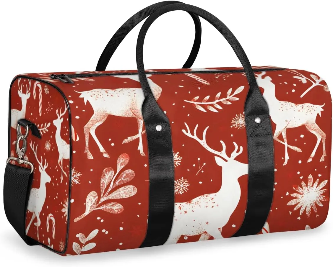 Christmas Elk Travel Duffle Bag for Women Men Gym Duffel Foldable Bag Waterproof Weekender Reindeer Red Duffle Tote