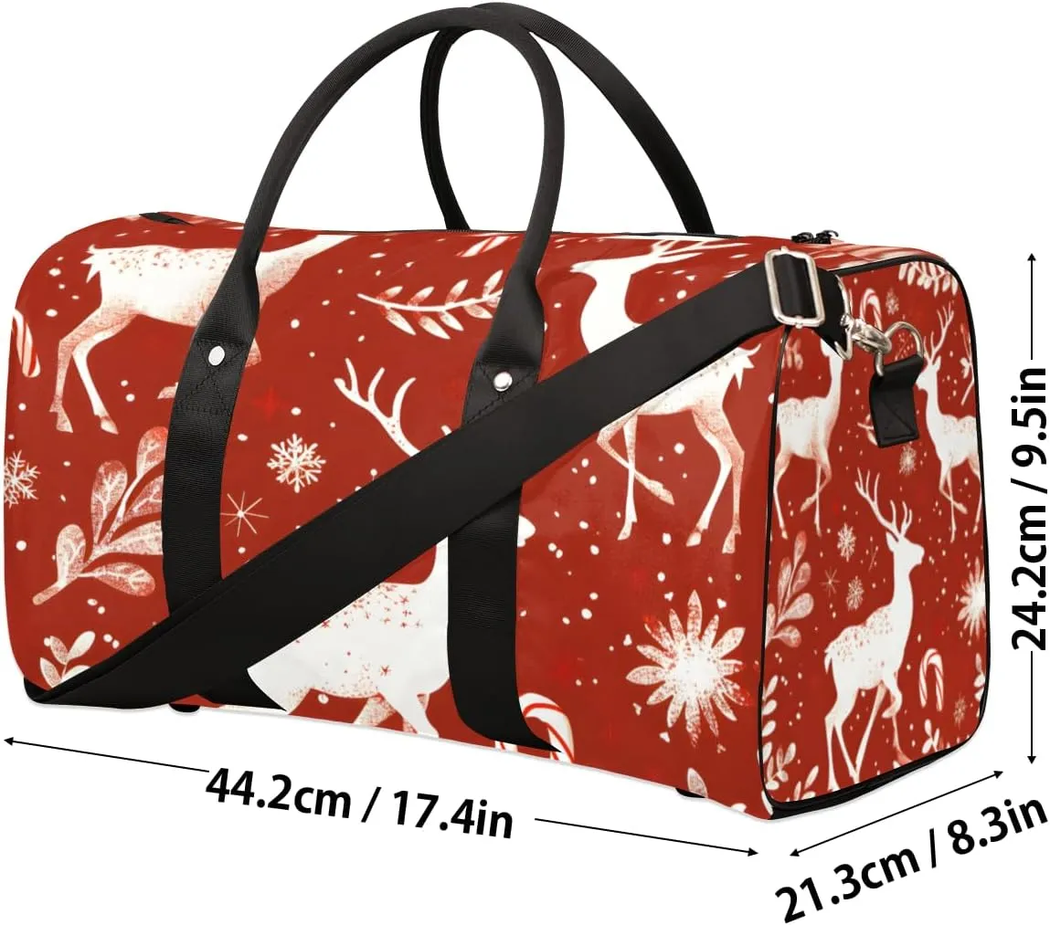 Christmas Elk Travel Duffle Bag for Women Men Gym Duffel Foldable Bag Waterproof Weekender Reindeer Red Duffle Tote
