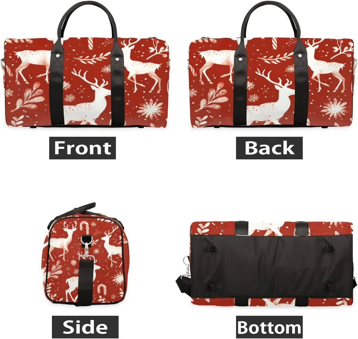 Christmas Elk Travel Duffle Bag for Women Men Gym Duffel Foldable Bag Waterproof Weekender Reindeer Red Duffle Tote