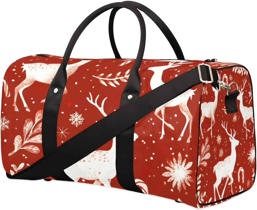 Christmas Elk Travel Duffle Bag for Women Men Gym Duffel Foldable Bag Waterproof Weekender Reindeer Red Duffle Tote