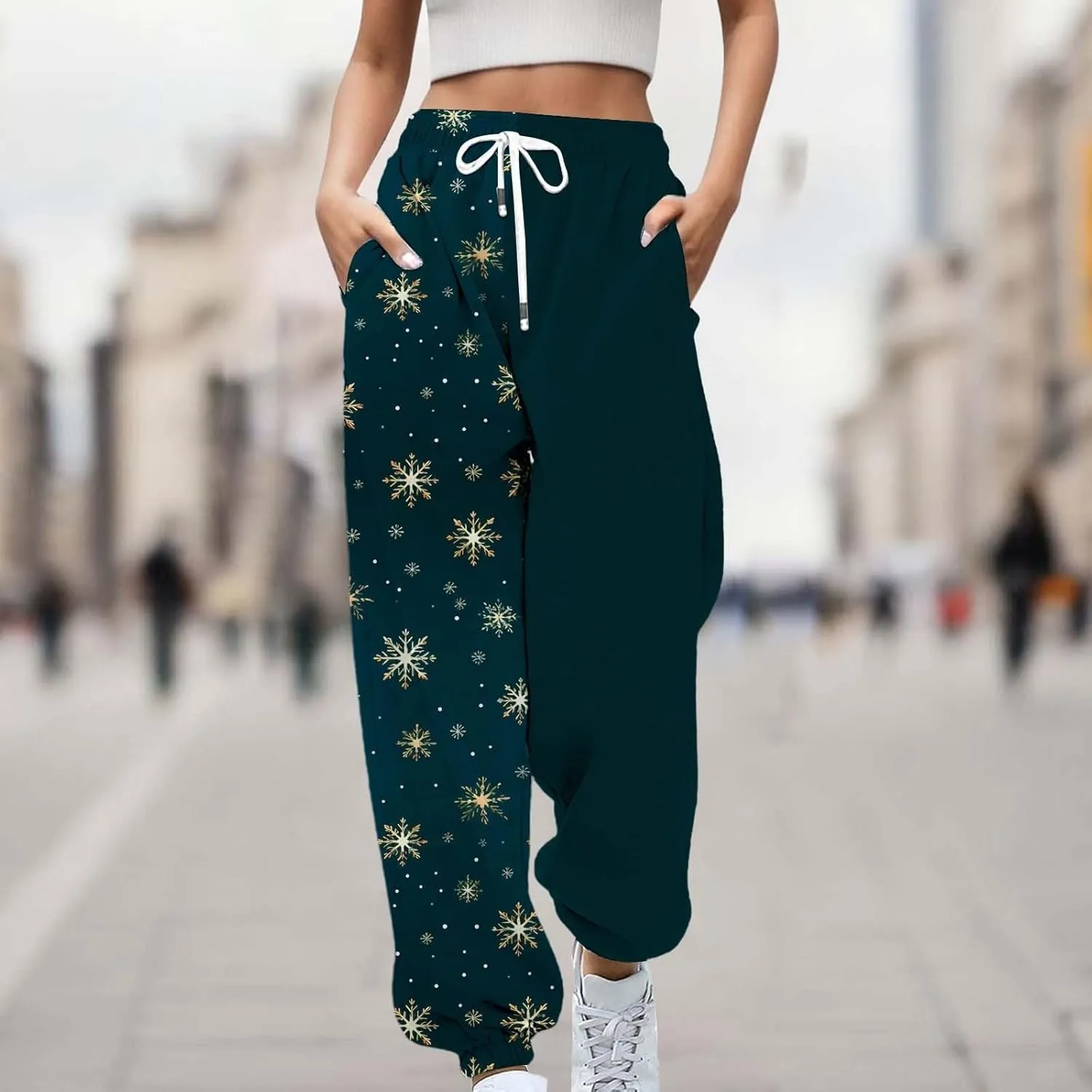 Christmas Sweatpants for Women 2024 High Waist Joggers Drawstring Elastic Fashion Pajamas Pants WOM