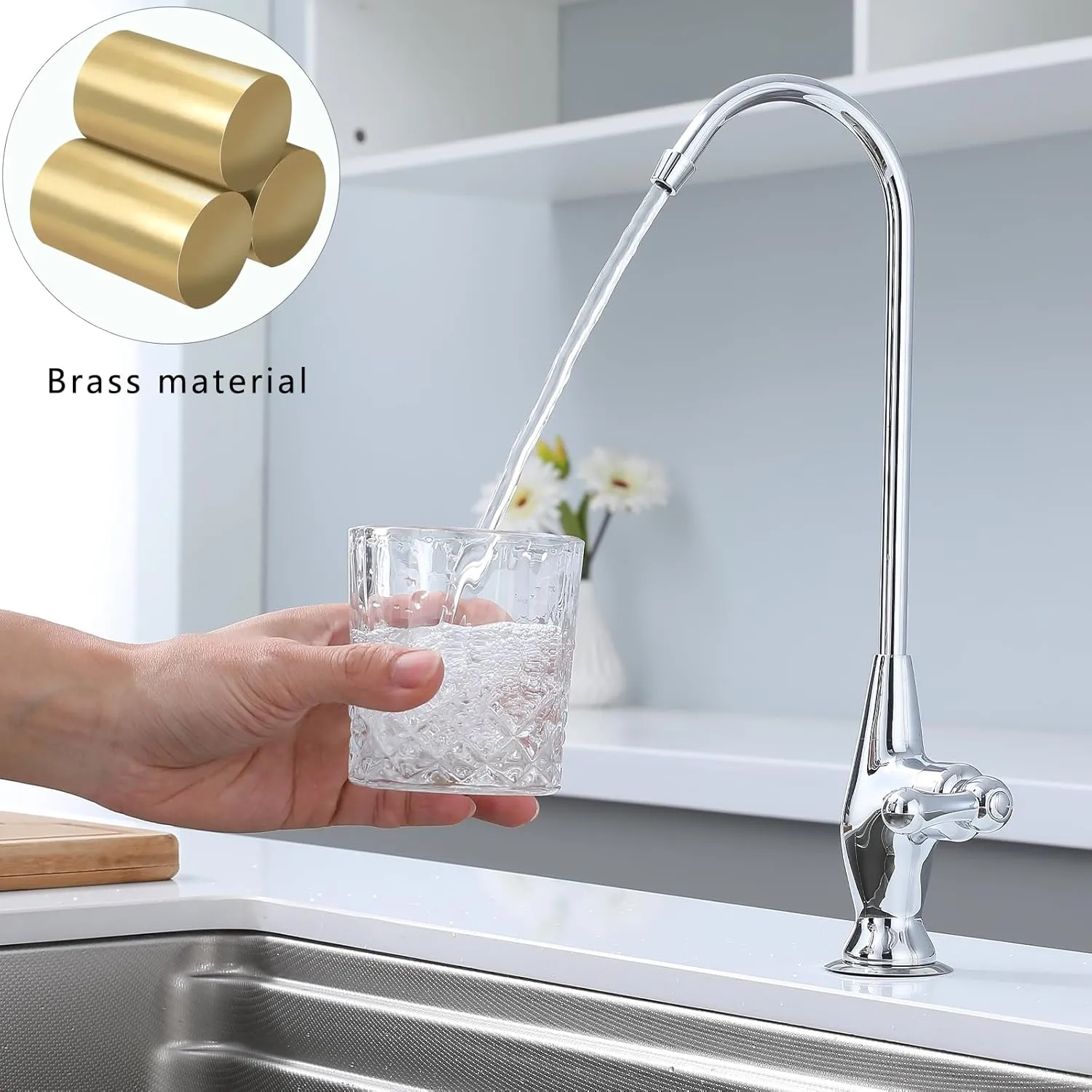 Chrome Brass Drinking Water Faucet for Non Air Gap RO Water Filtration System, Kitchen Bar Sink Water Filtration Faucet