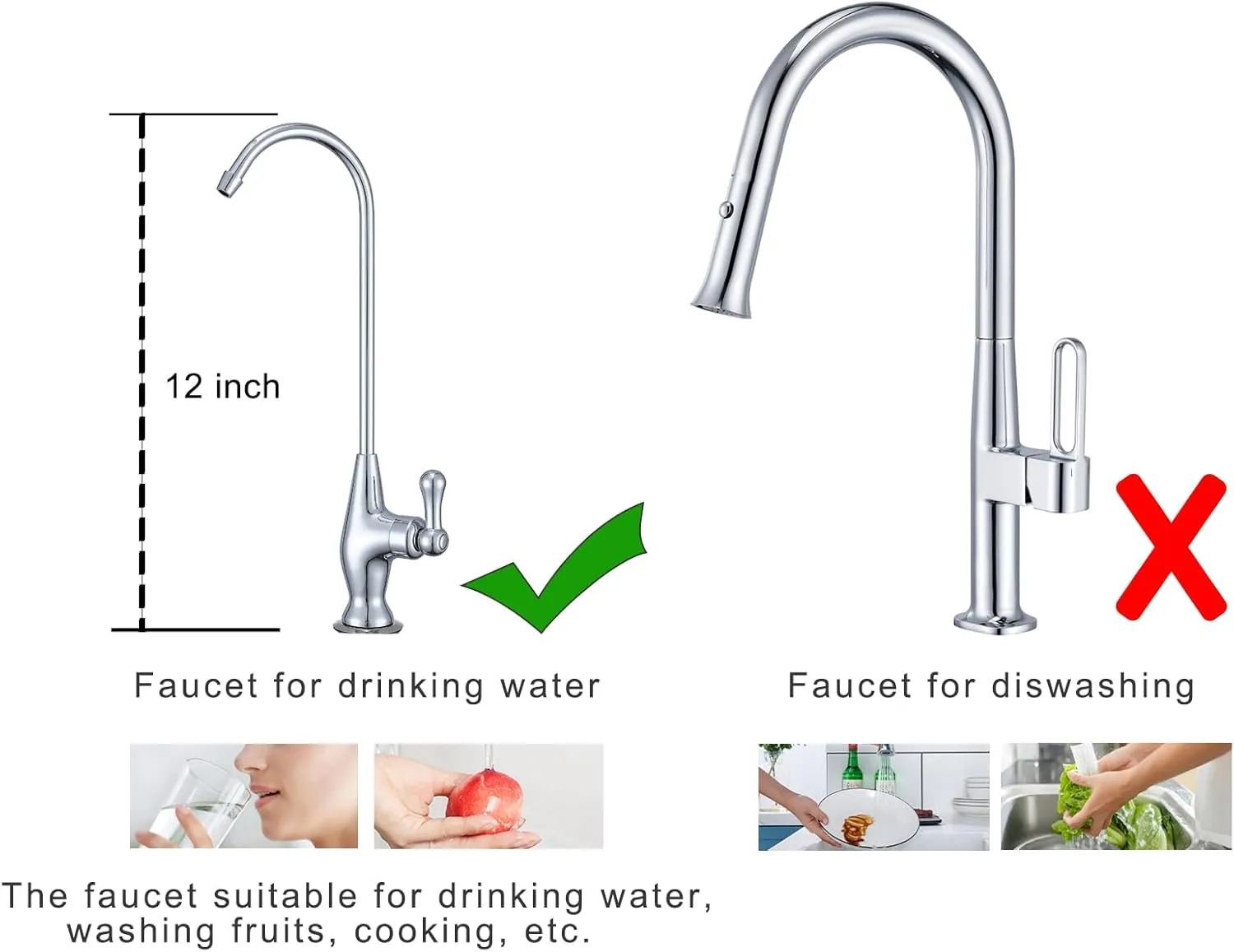 Chrome Brass Drinking Water Faucet for Non Air Gap RO Water Filtration System, Kitchen Bar Sink Water Filtration Faucet