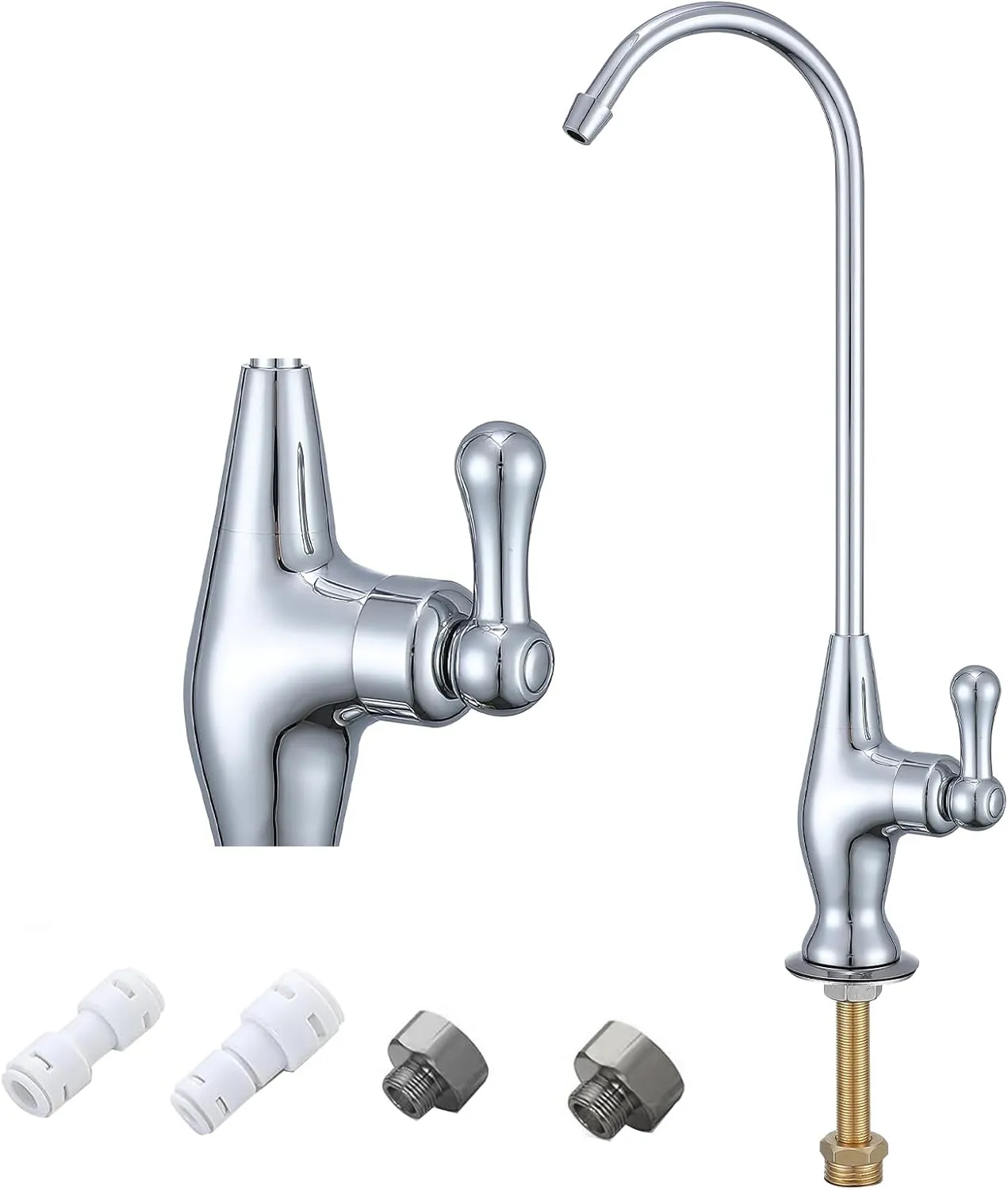 Chrome Brass Drinking Water Faucet for Non Air Gap RO Water Filtration System, Kitchen Bar Sink Water Filtration Faucet