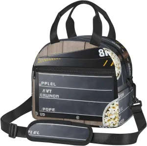 Cinema Movie Clapboard And Popcorn Insulated Lunch Tote Bag Lunch Box For Women Men, Reusable Good For Daily Work Outings
