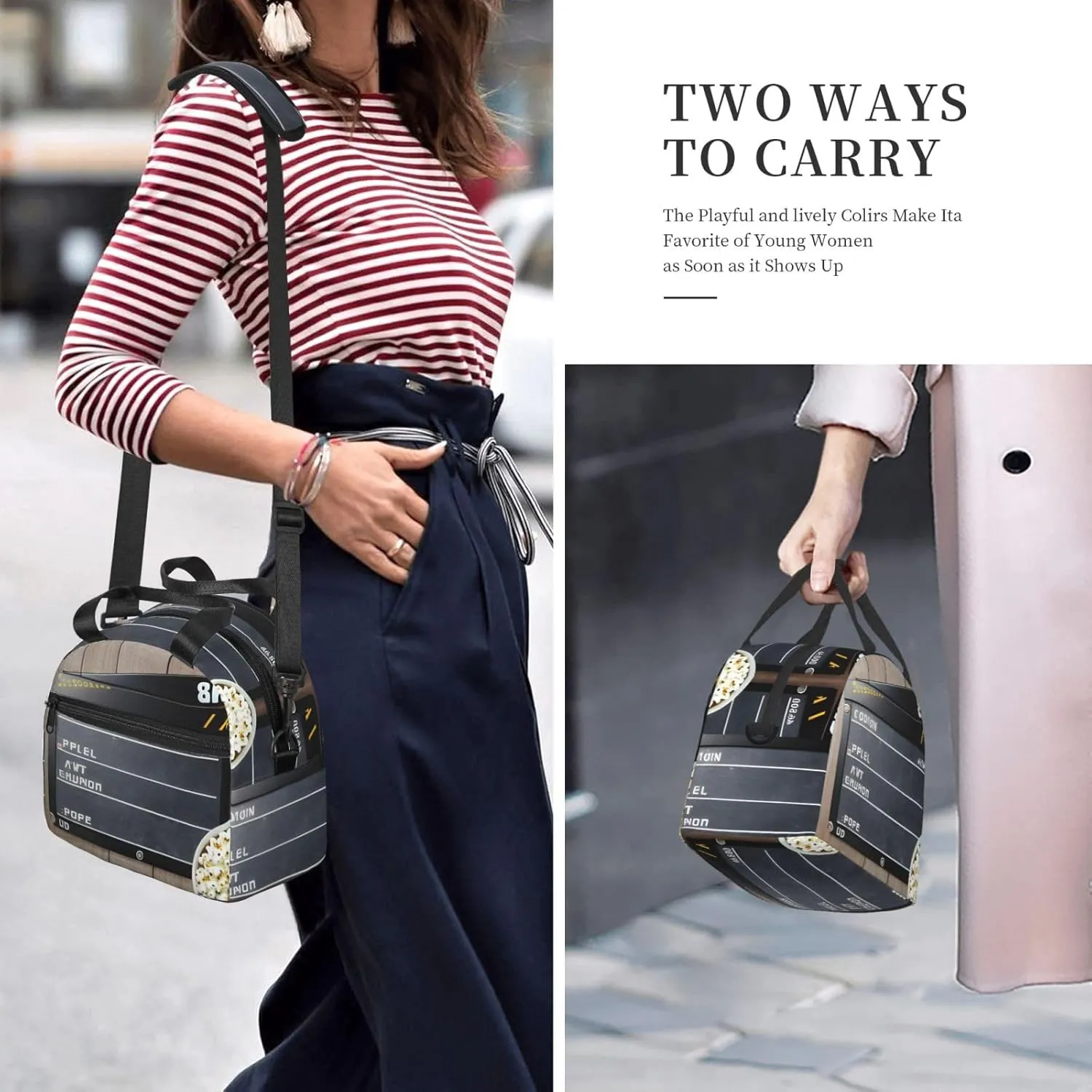 Cinema Movie Clapboard And Popcorn Insulated Lunch Tote Bag Lunch Box For Women Men, Reusable Good For Daily Work Outings