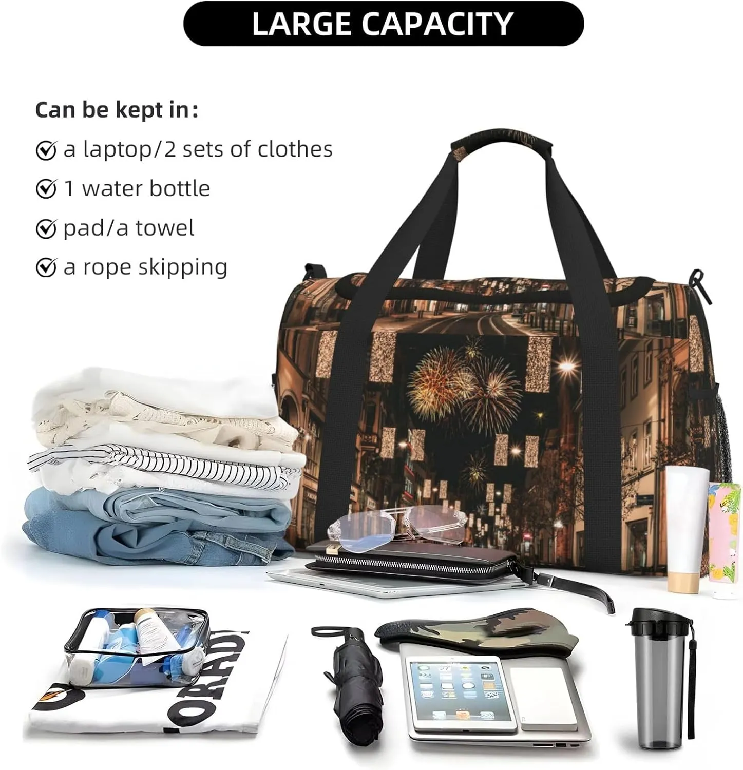 City Street Travel Duffel Bag Large Foldable Waterproof Overnight Bag For Beach Swim Bags Pool Sports Gym