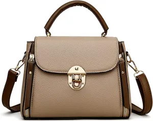 Classic Leather Shoulder Bags For Women, Top Handle Satchel Purses With Gold Hardware