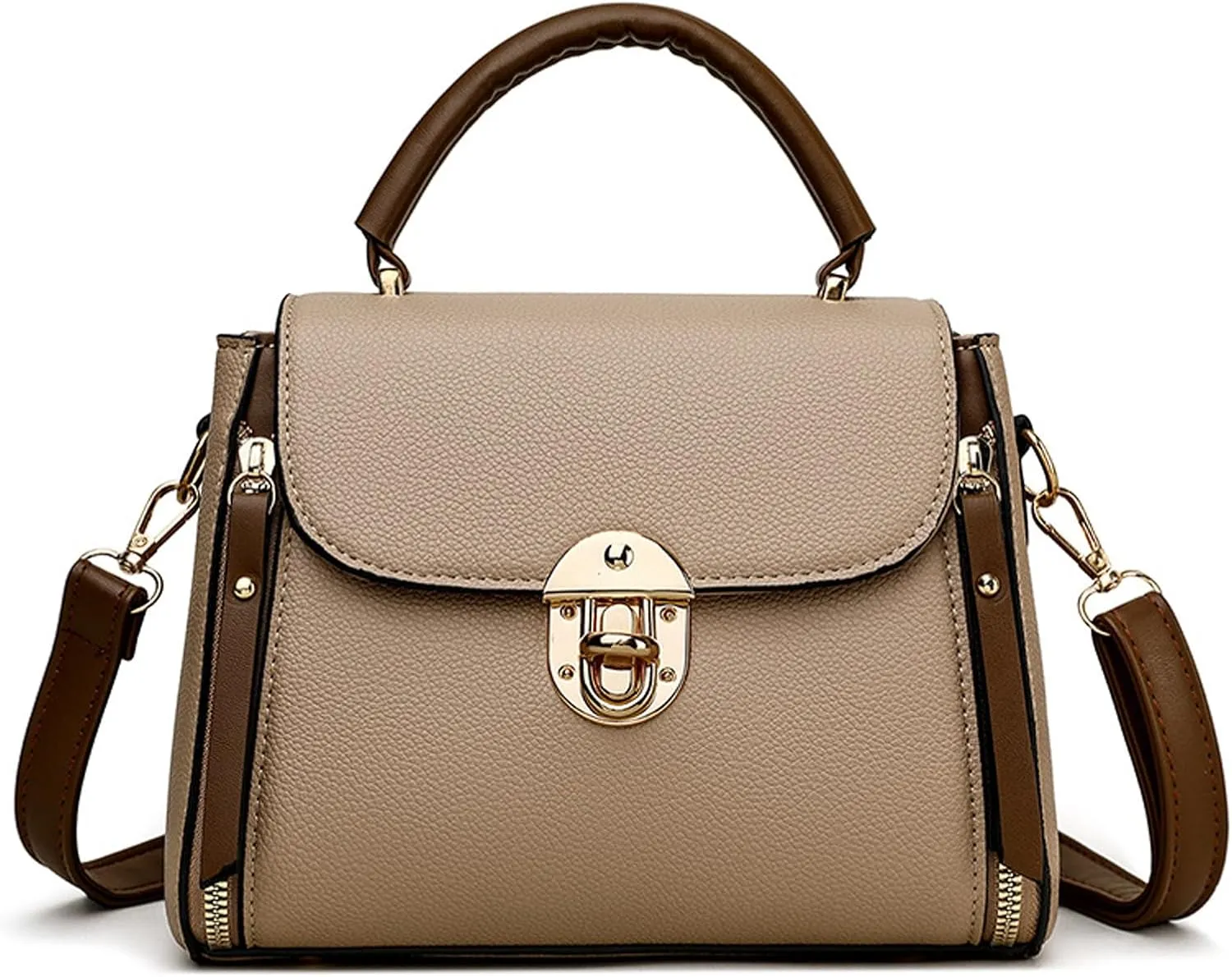 Classic Leather Shoulder Bags For Women, Top Handle Satchel Purses With Gold Hardware