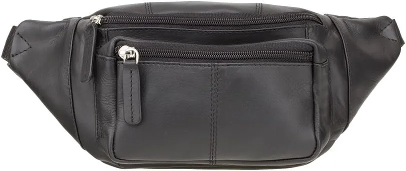 Classic Waist Pack/Pouch/Fanny Pak/Bumbag made of Genuine Quality Leather (Black)