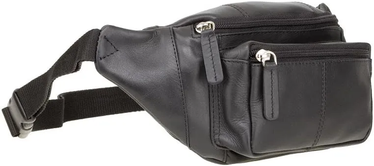 Classic Waist Pack/Pouch/Fanny Pak/Bumbag made of Genuine Quality Leather (Black)