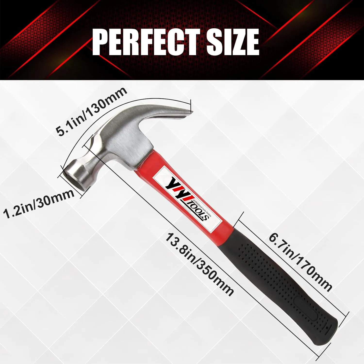 Claw Hammer With fiberglass Handle – 16-oz, Red and Black (YY-1-003)