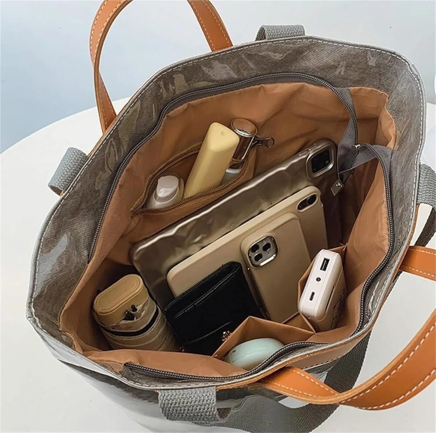 Clear PVC Tote Bag for Women Letters Print Large Plastic Shoulder Bags Handbags for Work Travel