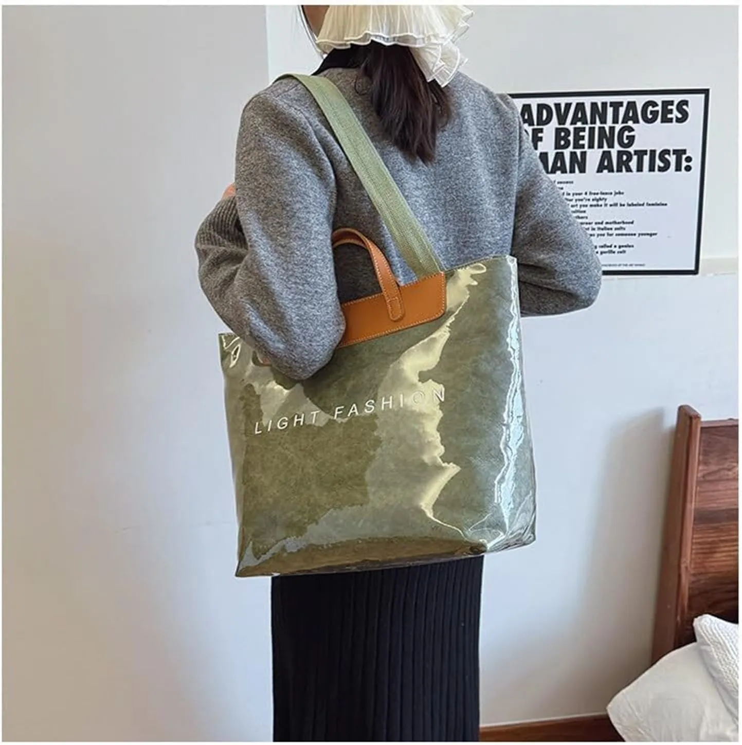 Clear PVC Tote Bag for Women Letters Print Large Plastic Shoulder Bags Handbags for Work Travel