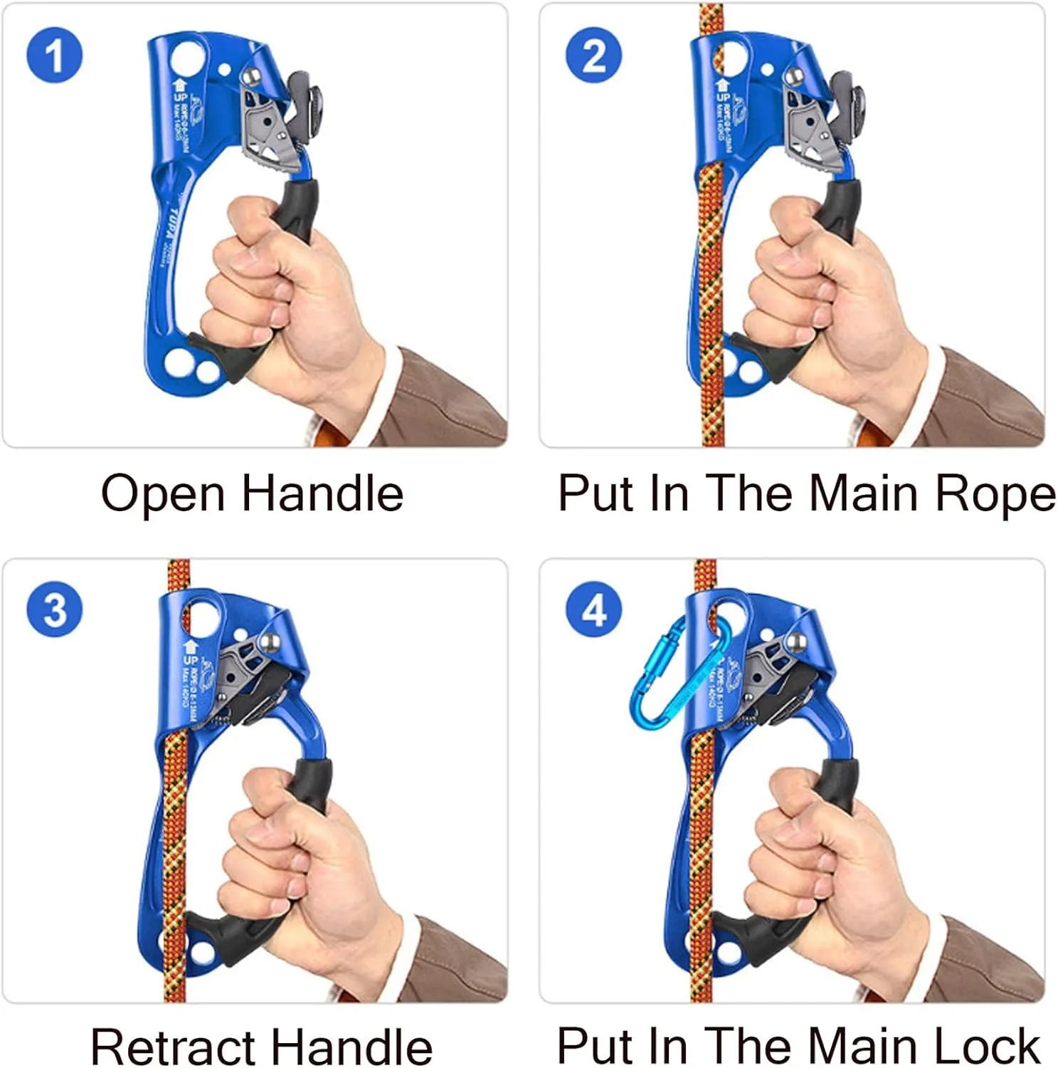 Climbing Rappelling Equip Ascenders,Aviation Light Alloy Left Handled Ascender,Quick Roll Hand Ascender,for Rescue Caving Rigging Tree Arborist, Blue