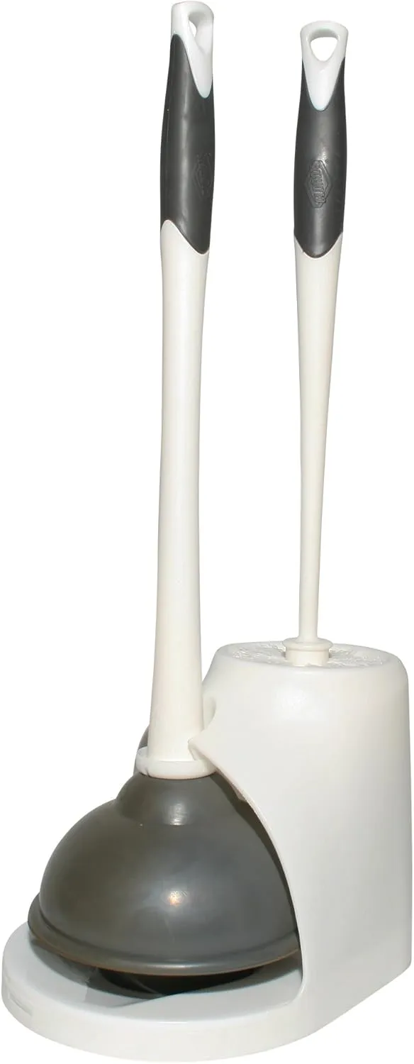 Clorox Toilet Bowl Brush & Plunger Combo Set with Storage Caddy - Toilet Plunger for Bathroom, Bathroom Organizers & Storage, Bathroom Accessories, Toilet Unclogger, Long Handled Toilet Brush