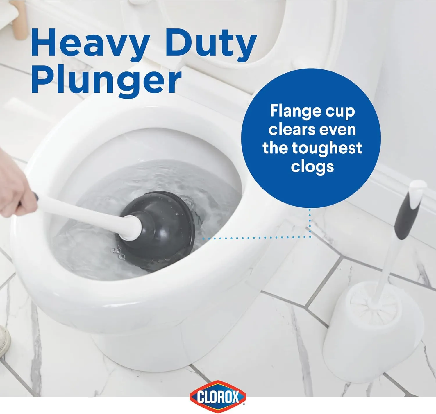 Clorox Toilet Bowl Brush & Plunger Combo Set with Storage Caddy - Toilet Plunger for Bathroom, Bathroom Organizers & Storage, Bathroom Accessories, Toilet Unclogger, Long Handled Toilet Brush