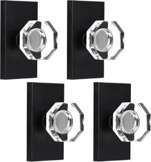 Closet and Bifold Dummy Door Knob Interior, Inactive Classic Octagon Glass Crystal Dummy Door Knobs Set(Matte Black, Dummy-4Pack)