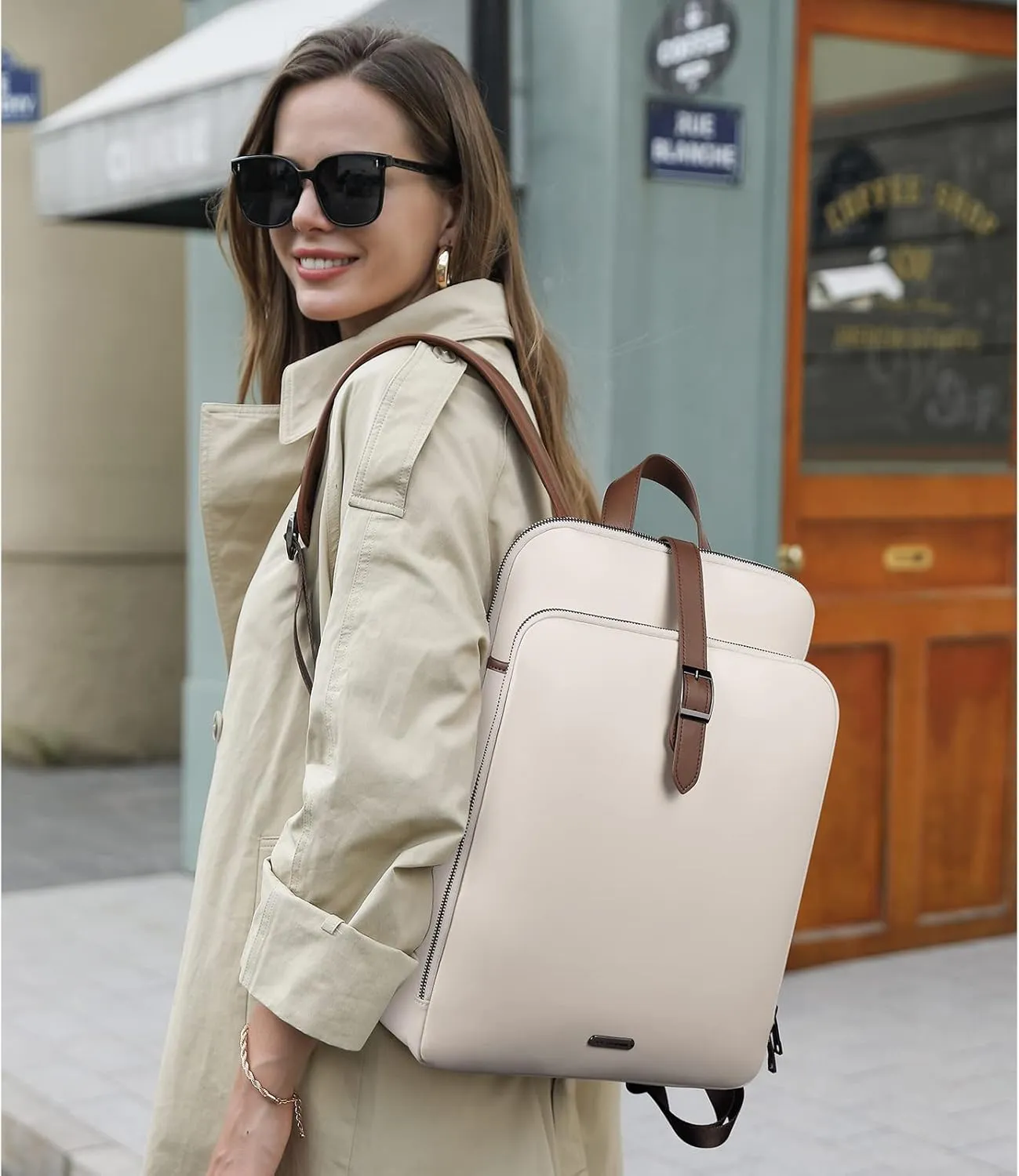 CLUCI Leather Backpack for Women, 15.6 inch Laptop Bag, Large Genuine Work Backpack Travel Back