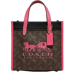Coach Field Tote 22 with Horse and Carriage Print and Carriage Badge Bag in Truffle Petunia C8456