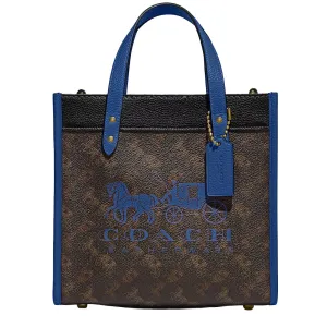 Coach Field Tote Bag 22 with Horse and Carriage Print and Carriage Badge in Truffle Blue Fin C8456
