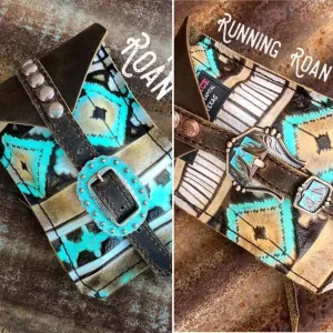Cocoa Aztec Mini Saddle Bag with Your Choice of Buckle and Fringe for Phone, Keys, Roping Powder, etc