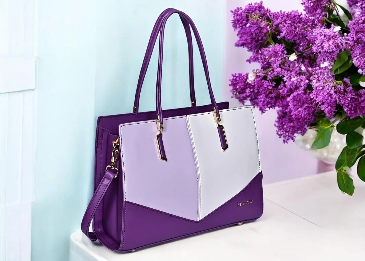 Color Block Tote Bag for Women – Faux Leather Handbag with Top Handles and Shoulder Strap – Stylish Large Purse for Daily Use
