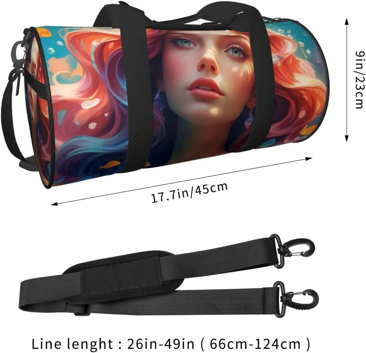 Colored beautiful mermaid Printed Travel Bag,Round Personal Item Storage bag,Foldie Duffel Bag for Traveling Vacation,Fitness,Sports