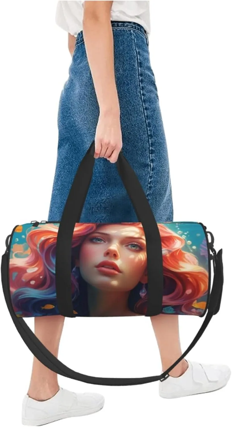 Colored beautiful mermaid Printed Travel Bag,Round Personal Item Storage bag,Foldie Duffel Bag for Traveling Vacation,Fitness,Sports