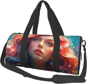 Colored beautiful mermaid Printed Travel Bag,Round Personal Item Storage bag,Foldie Duffel Bag for Traveling Vacation,Fitness,Sports