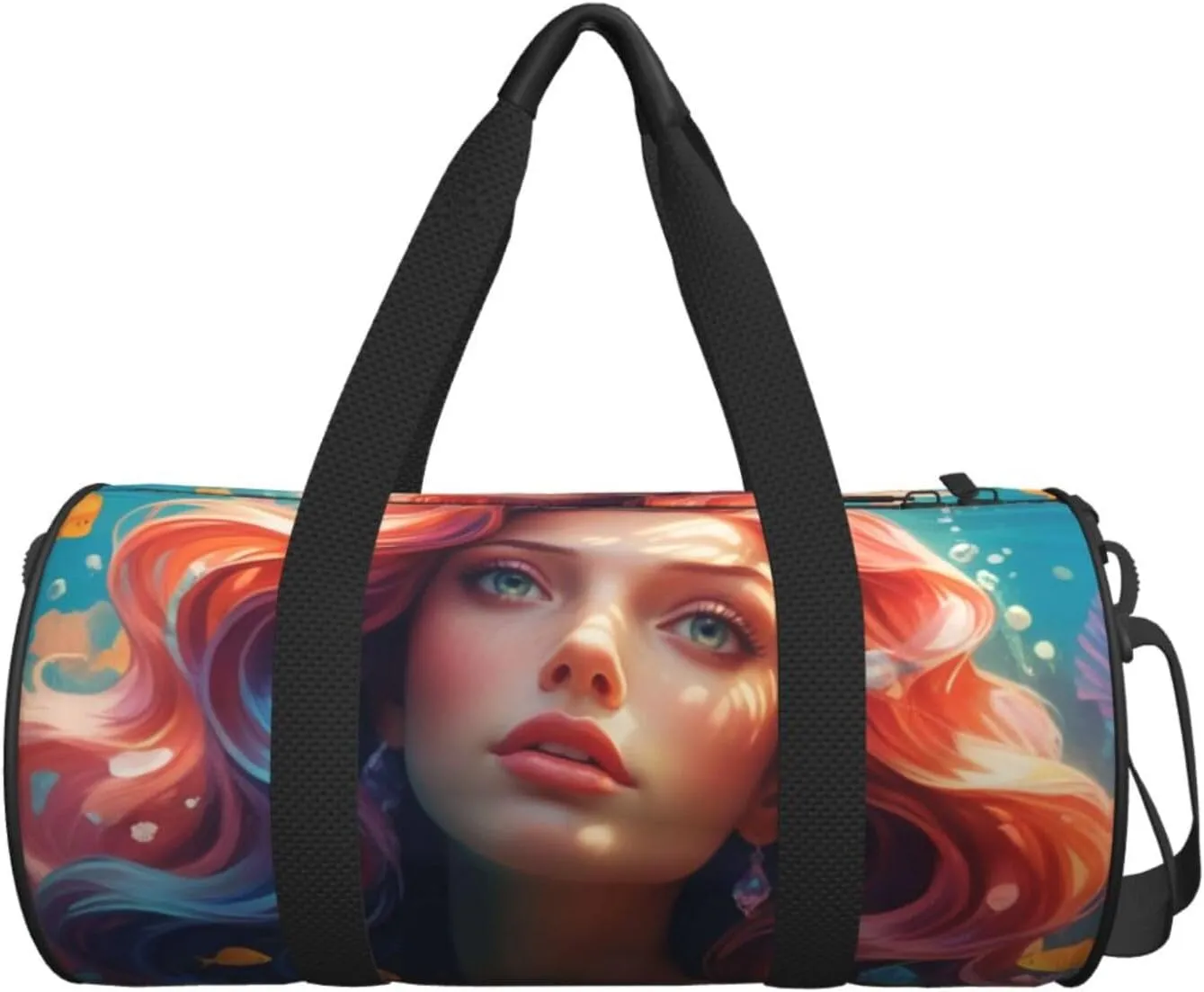 Colored beautiful mermaid Printed Travel Bag,Round Personal Item Storage bag,Foldie Duffel Bag for Traveling Vacation,Fitness,Sports
