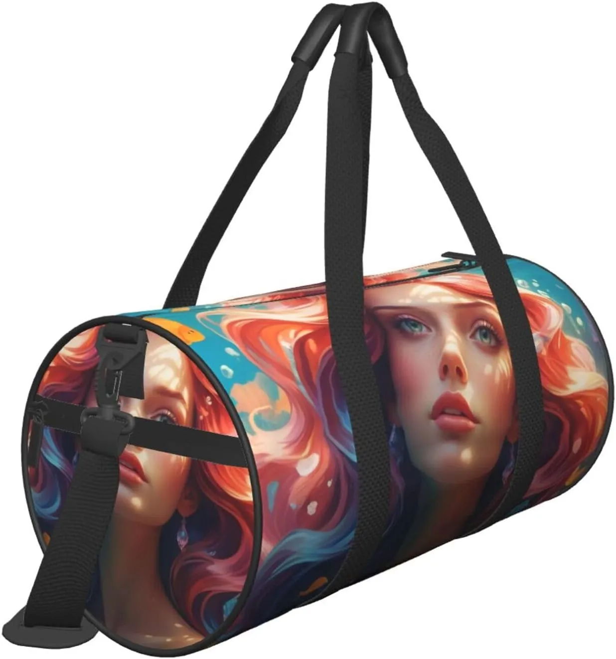 Colored beautiful mermaid Printed Travel Bag,Round Personal Item Storage bag,Foldie Duffel Bag for Traveling Vacation,Fitness,Sports