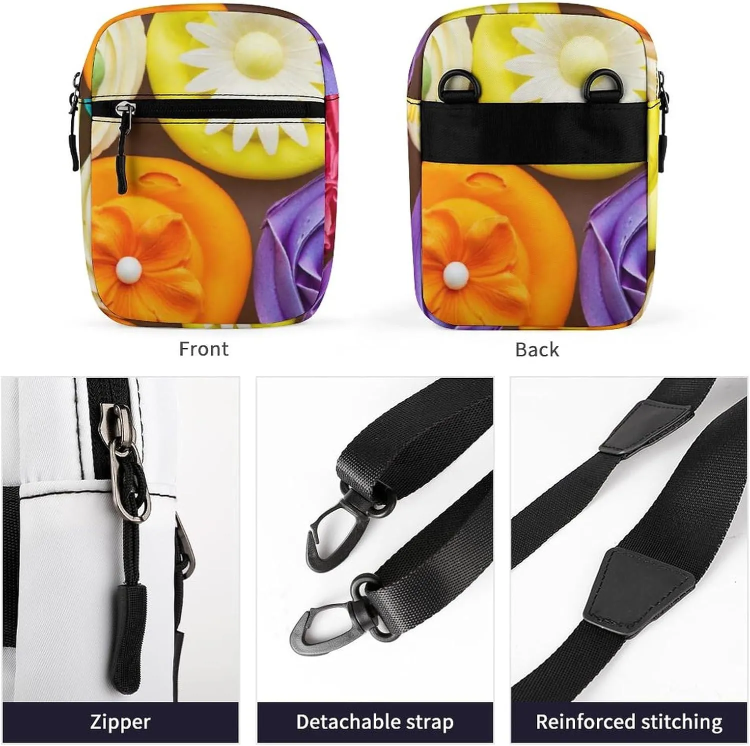 Colorful Cup Cakes Seamless Texture Adjustable Fanny Waist Pack Pouch, Waterproof Crossbody Runners Bag Wallet for Gym Hiking Fitness Women Men 6.1 x 2.2 x 7.9 inch