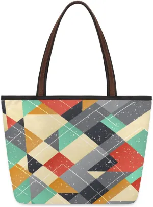 Colorful Geometric Triangle Tote Bag Tote for Women Zipper Womens Handbags Tote Bag for Work Shopping Travel
