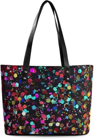 Colorful Glitter Women's Tote Shoulder Bag Handbag Top Handle Leather 29 * 34 * 14cm
